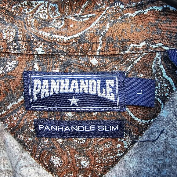 Panhandle Slim Mens L Western Shirt Diamond Pearl Snaps FLAW : Faded on Shoulder - Picture 9 of 10